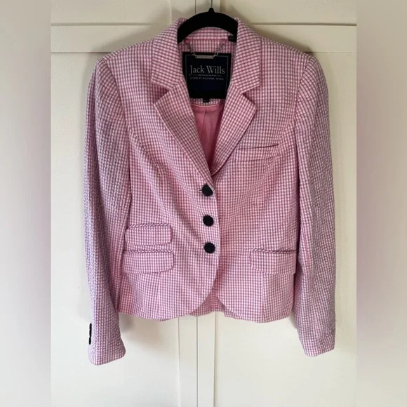 Jack Wills Women’s Pink Searsucker‎ Gingham Blazer Size 8